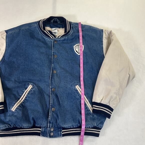 Vintage 90s WARNER BROS@LOONY TUNES Denim Varsity insulated Bomber Jacket Medium - Picture 8 of 13